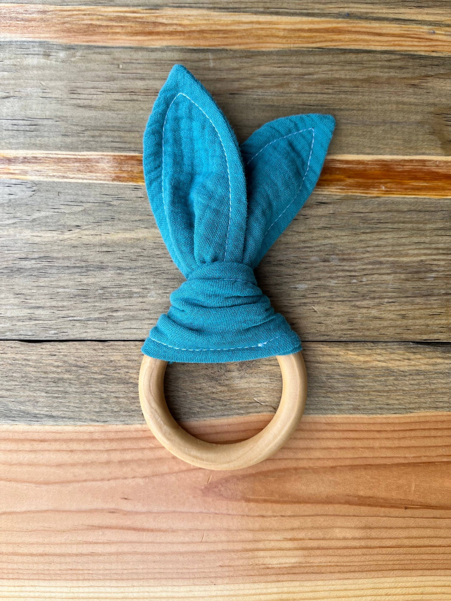 Wooden Teether with Muslin - Teal